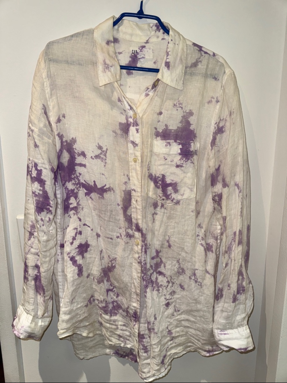 GAP White Button-Up Shirt with Lavender Tie-Dye